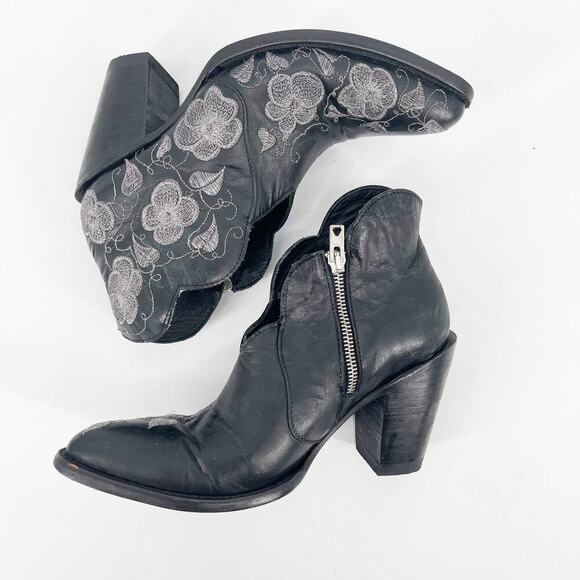 Old Gringo Black Pansy II Floral Embroidered Western Cowgirl Ankle Boot size 6.5 - Picture 4 of 10